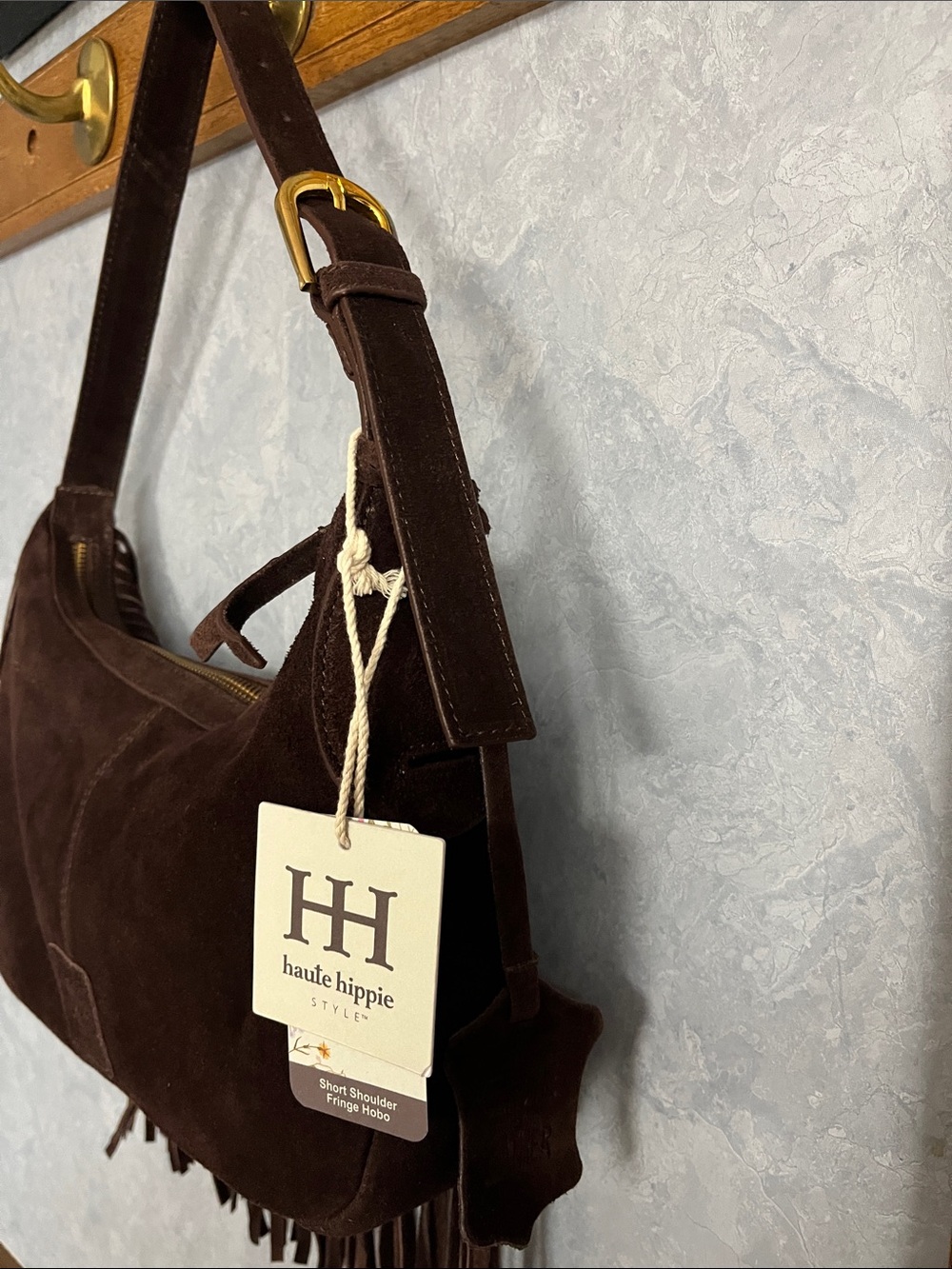 Haute Hippie Chocolate Brown Suede Fringe Short Shoulder Hobo Bag - Picture 4 of 12